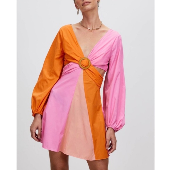 STAUD Dresses & Skirts - STAUD Gulf A-Line Cutout Dress in Orange & Pink Size 10